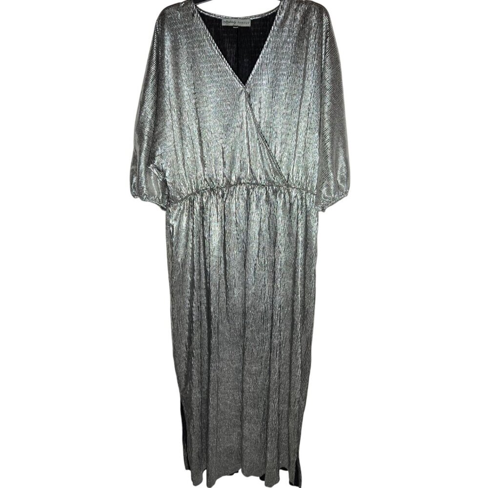 Absolutely Famous Silver Maxi Dress Plus Size 2X Holiday Metallic Faux Wrap Date - Picture 3 of 13